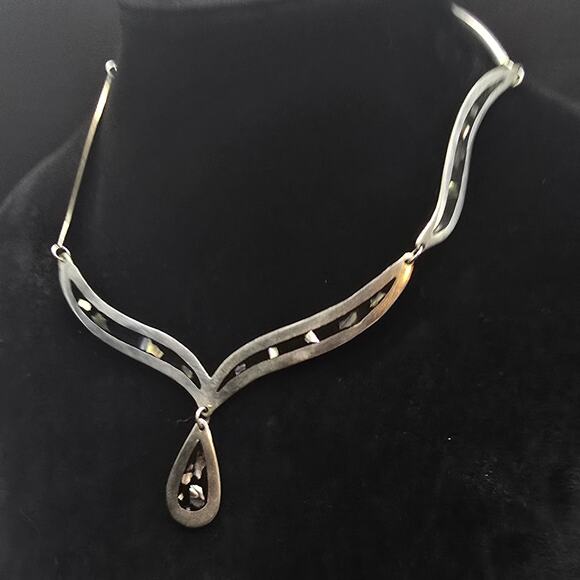 Alapaca Mexico Abalone Shell Inlay Necklace Collar Tear Drop Pendant - Picture 7 of 10